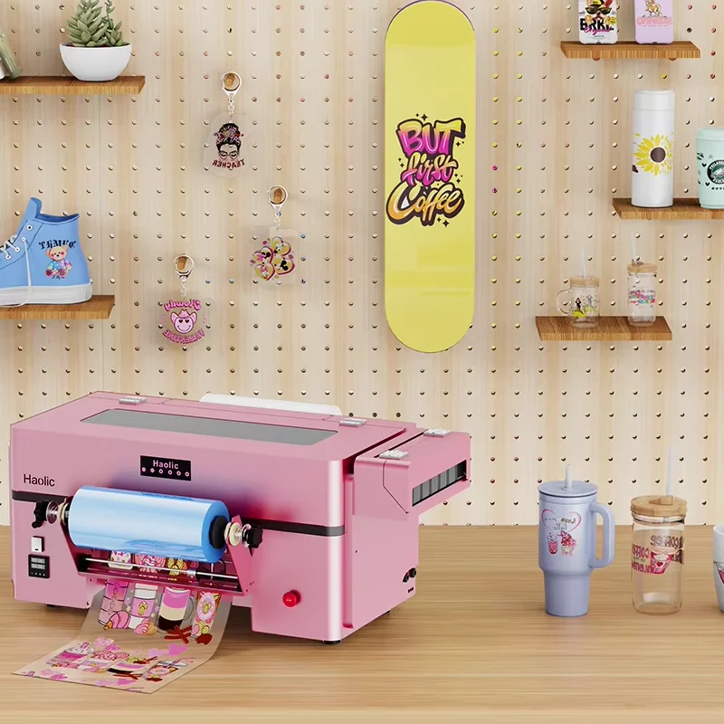 Big Sale New A3 Smart Pink UX7 UV DTF Printer WIth DX7 Printhead For Cup Wraps, Stickers & Small Business