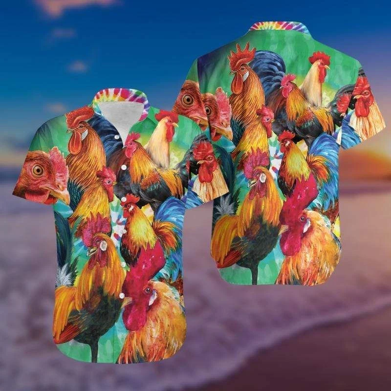 2024 Funny Rooster Beach Hawaii Shirts Casual Cartoon 3D Print Shirt Casual Short Sleeve Summer Loose Tees Tops Street Clothing