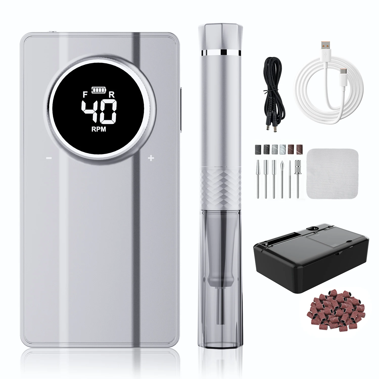Wireless 40000 RPM Electric Nail Drill, Portable Rechargeable E File, Professional Manicure Tool, Home Salon Polisher Machine