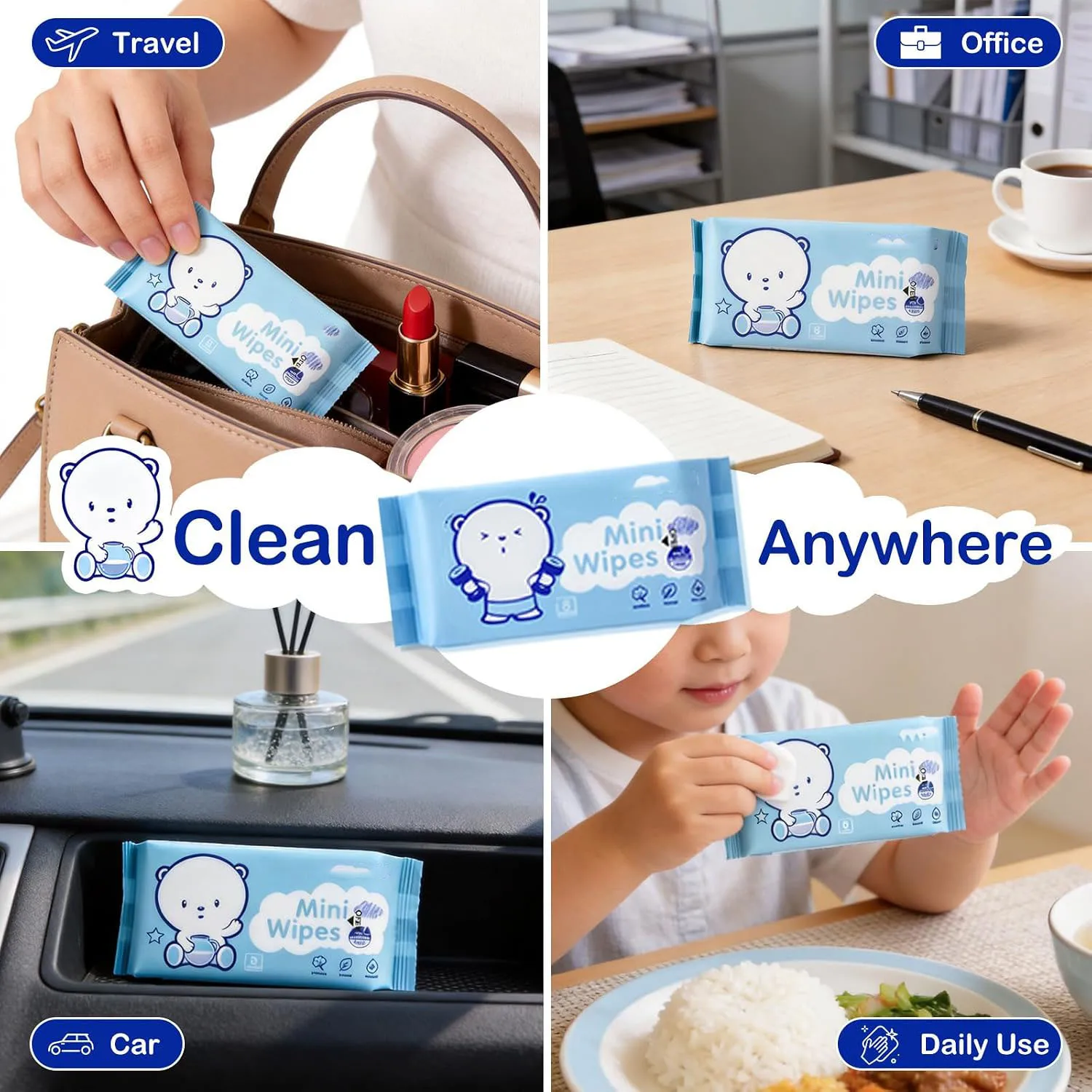 24 pack mini travel wipes, pocket-sized portable wipes, unscented gentle cleaning wipes, suitable for travel necessities, campin