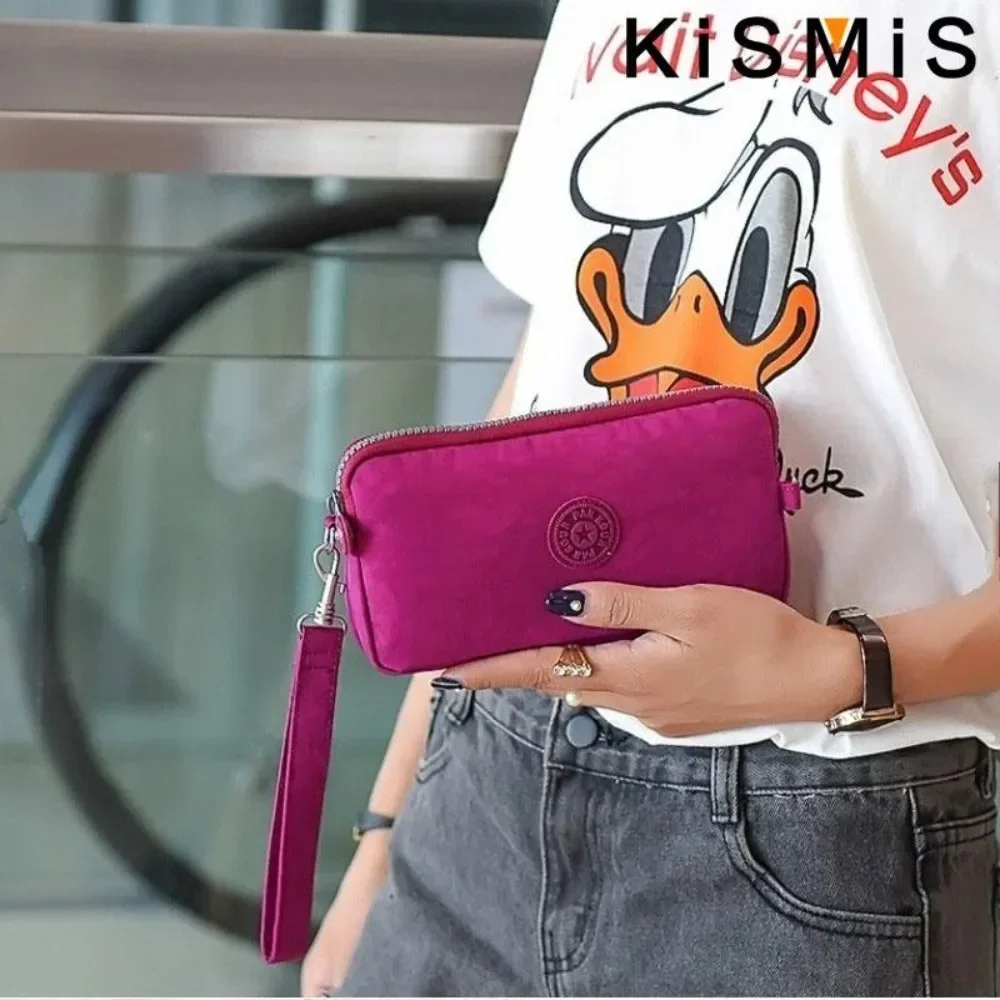 Three Layer Zipper High Capacity Solid Color Unisex Waterproof Coin Purse Small Wallet Portable Phone Makeup Bag