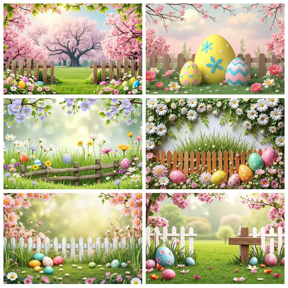 

MOON.QG Green Spring Easter Backfround Photography Wooden Fence Tulip Photozone Backdrop Baby Child Wallpaper Home Decoration