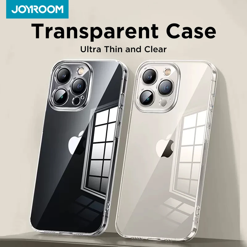 Joyroom-جراب شفاف لهاتف iPhone ، iPhone 15 ، 14 ، 13 Pro Max ، غطاء كامل ، حماية لعدسة الكاميرا ، نحيف جدًا ، جراب مطلي شفاف