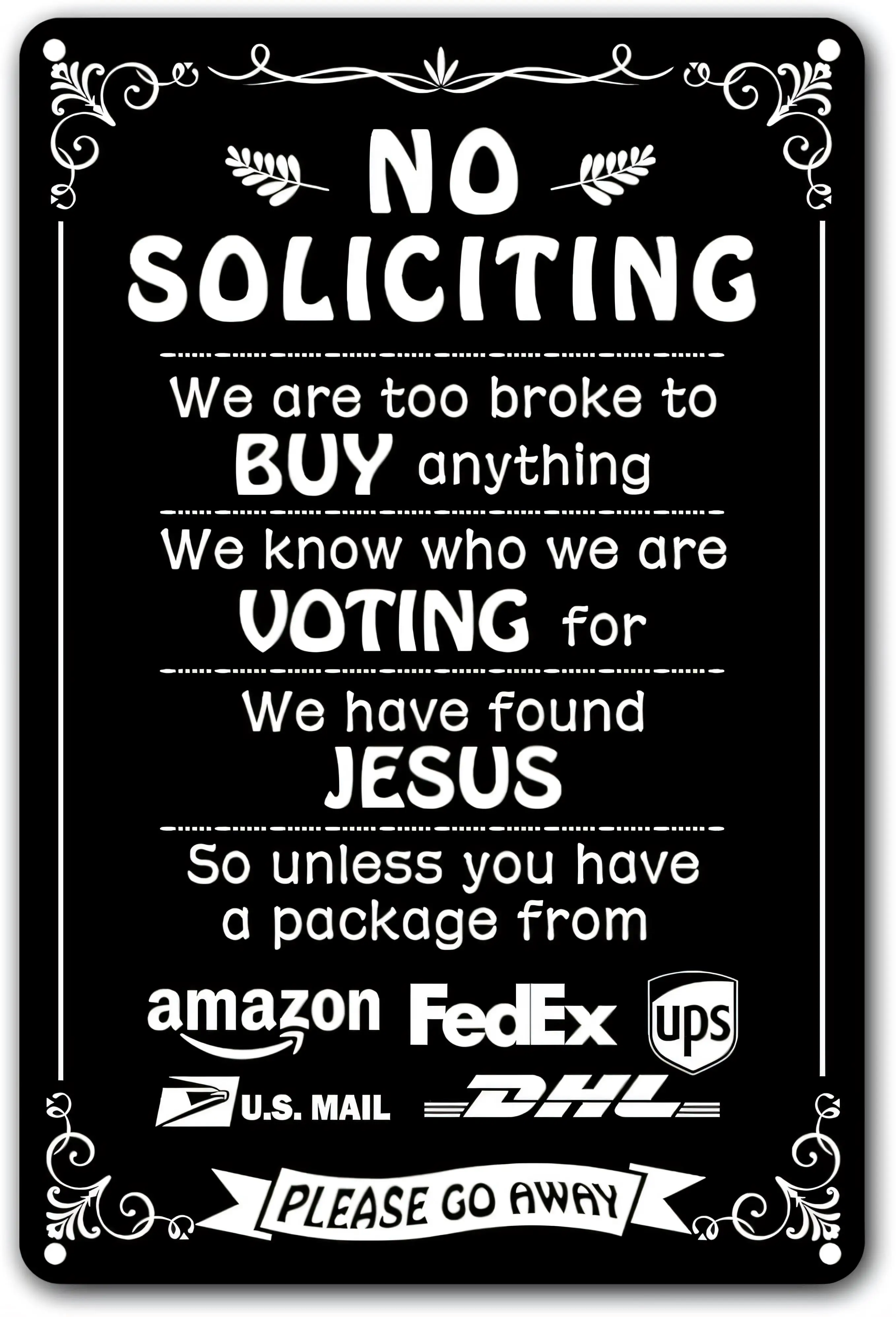 No Soliciting Tin Sign Wall Decor Aluminum Vintage Metal Poster for Home Garage Door Art