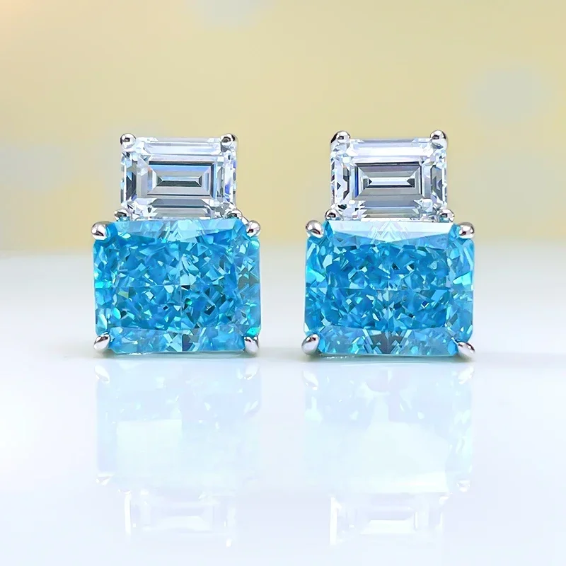 Desire Fashion Color Diamond Perfume Bottle 925 Sterling Silver Broken Ice Cut Earrings Inlaid with High Carbon