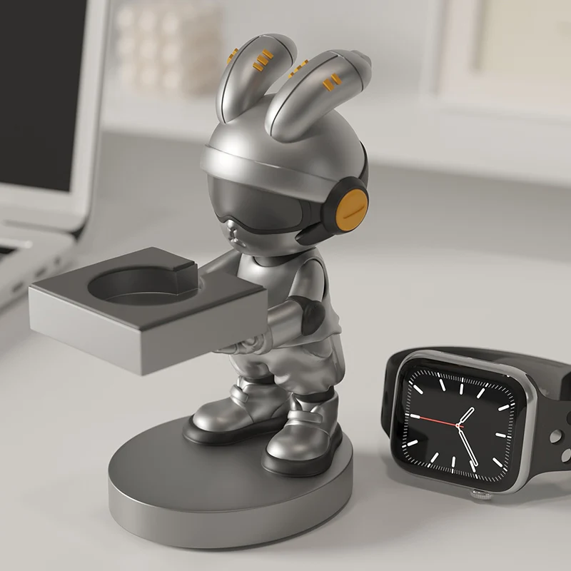 Cool Creative Boys Gift Silver Space Rabbit Watch Stand Desk Desk Bedroom Decorative Ornament