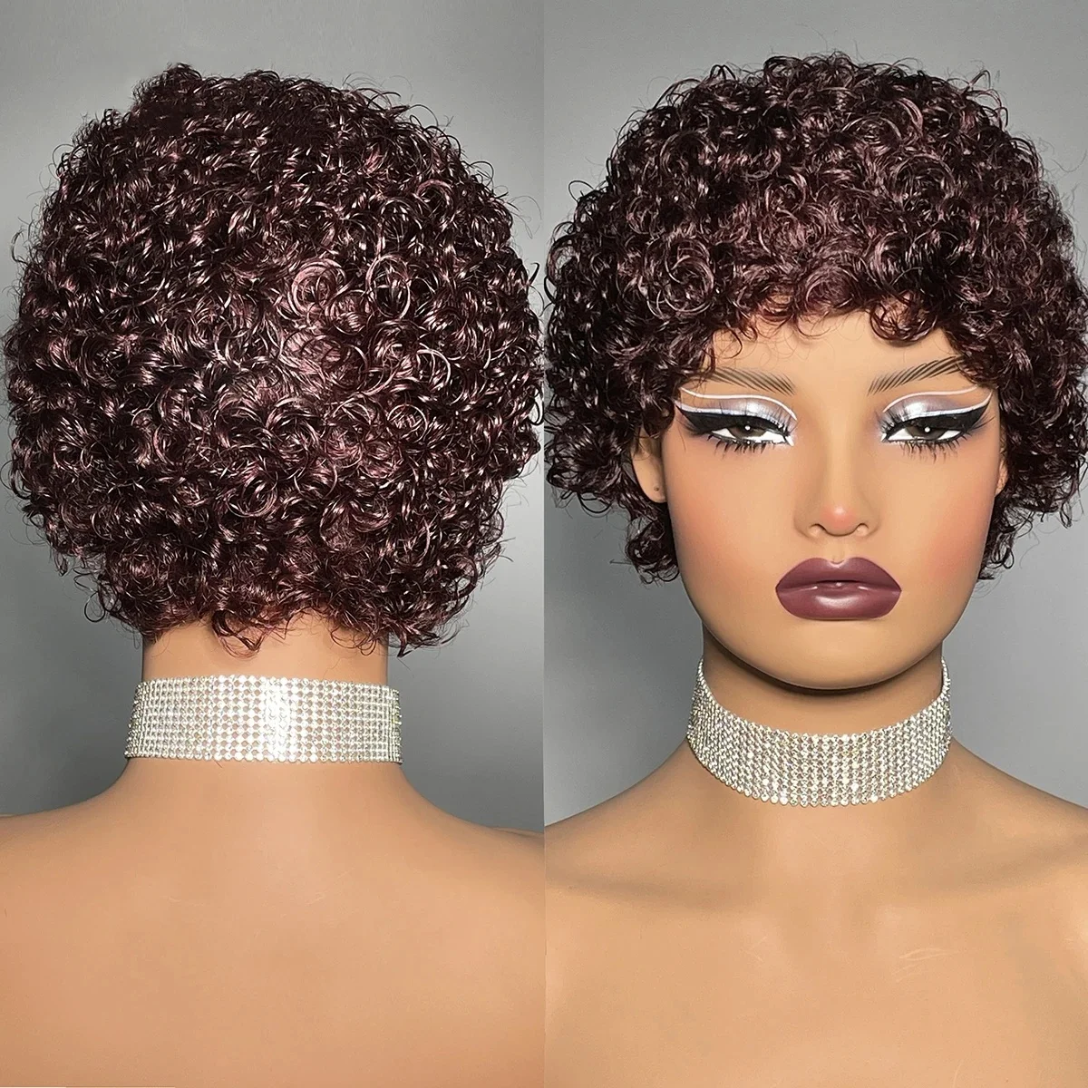 99J ショートカーリー人毛ウィッグ女性のためのフルマシンメイド変態カーリーウィッグ人毛