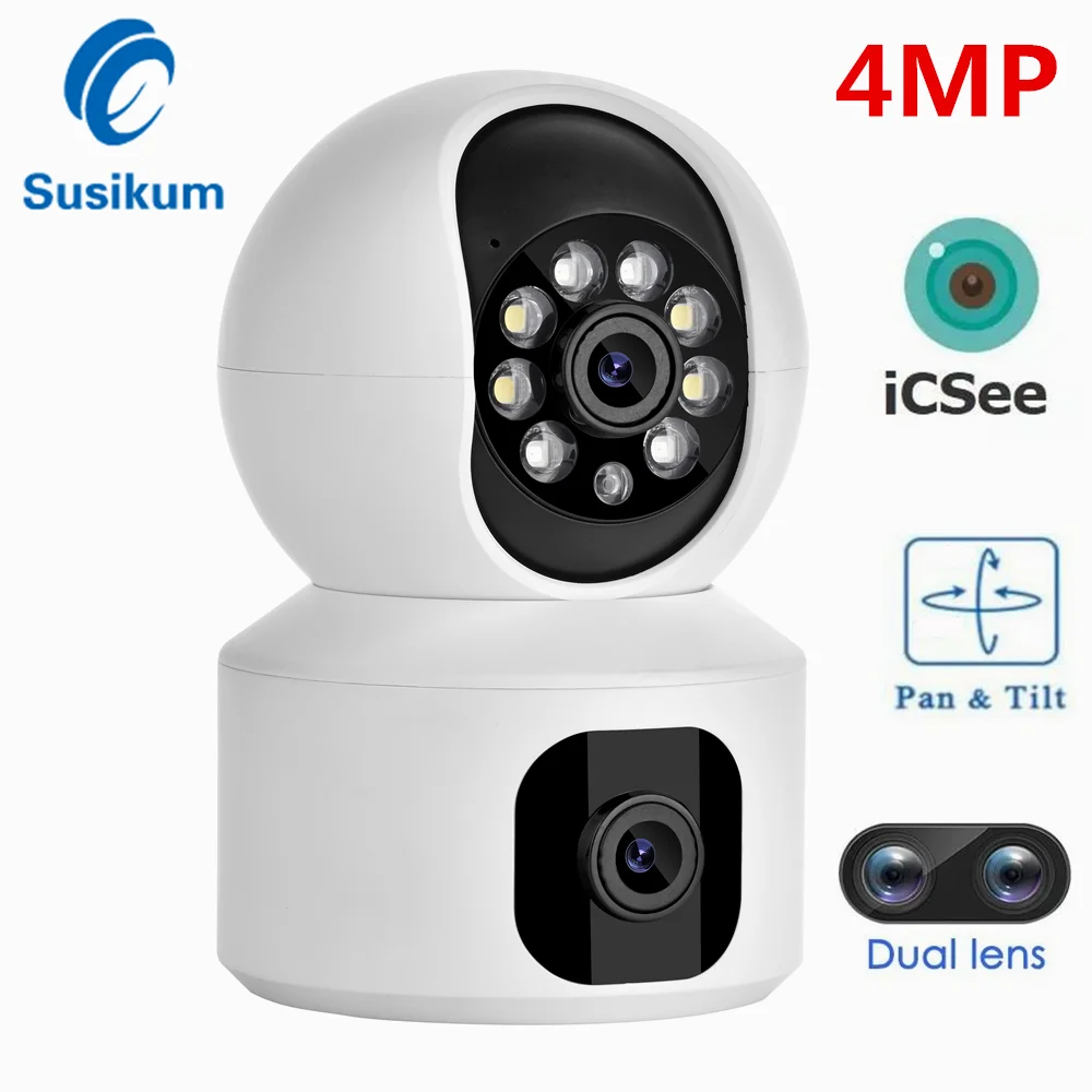 6MP PTZ Wifi Camera Dual Lens with Dual Screen Human Detect Auto Tracking Wireless Indoor Surveillance Camera iCSee App