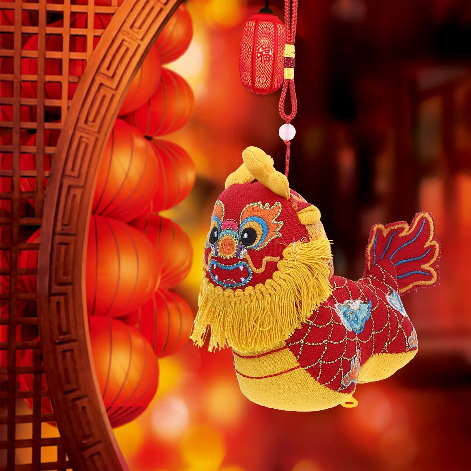 Drago mascotte appeso decorazione animale di peluche in stile cinese per la parete di casa dell'auto regalo di Capodanno colore brillante artigianato squisito
