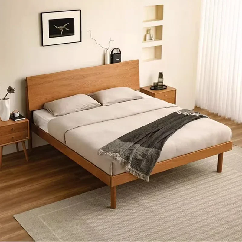 Ltalian Style Minimalist Bed Solid Wood Apartment Fashionable Simple Bed Confortable Light Luxury Cama De Casal Home Furniture