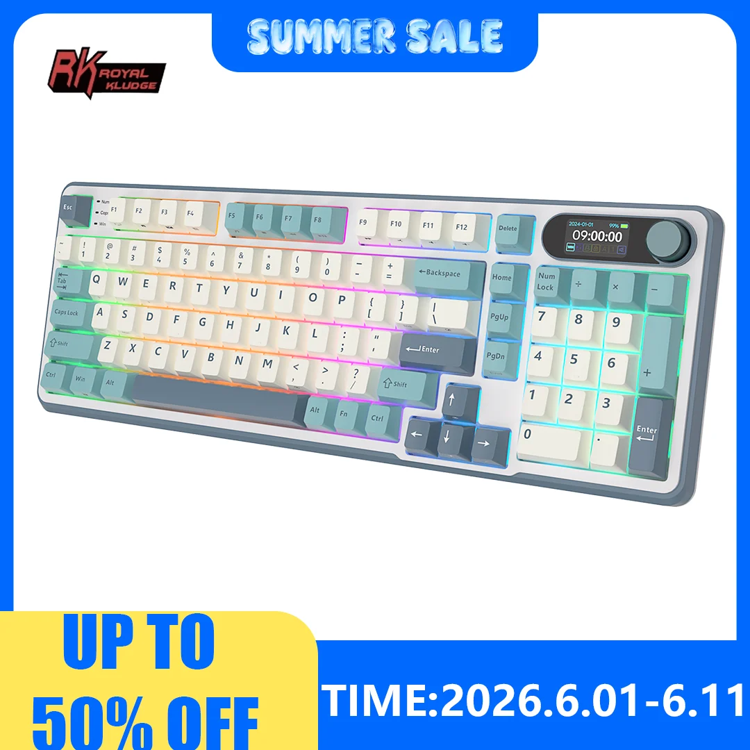 

RK ROYAL KLUDGE S98 Mechanical Keyboard Top Mount TFT Screen 98 Keys RGB BT5.0/2.4G/USB-C Wireless Gamer Keyboard Hot Swappable