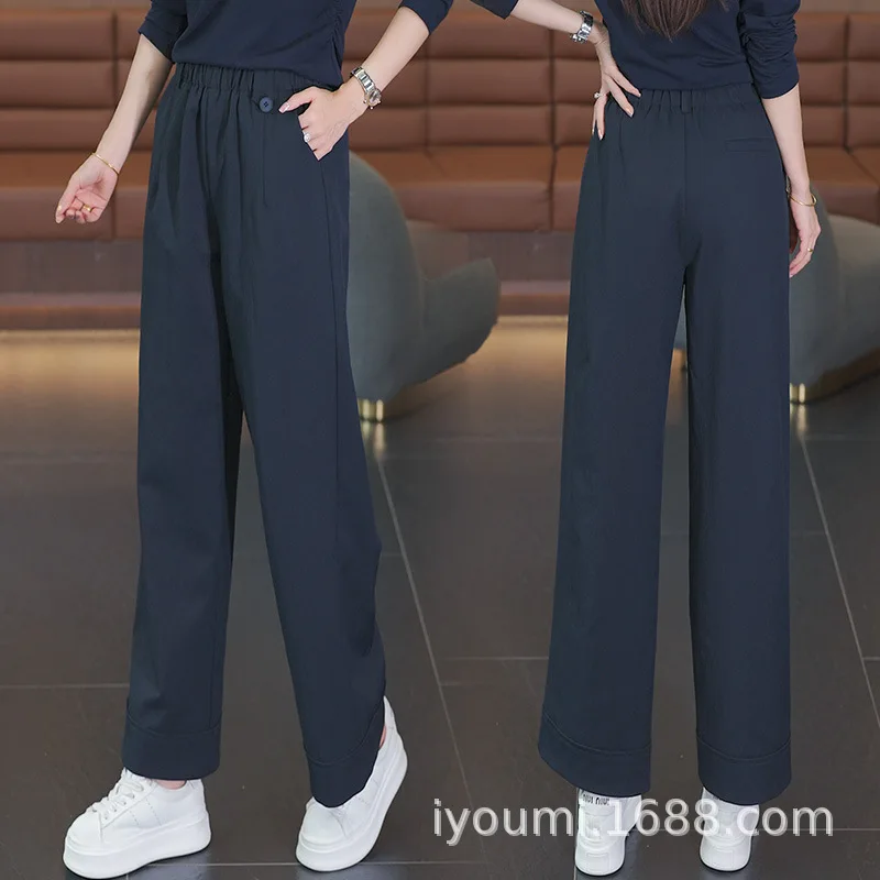 

Повседневные прямые брюки с девятью точками для женщин, осенние новые шаровары с тонкой эластичной резинкой на талии, популярные оранжевые брюки с косой