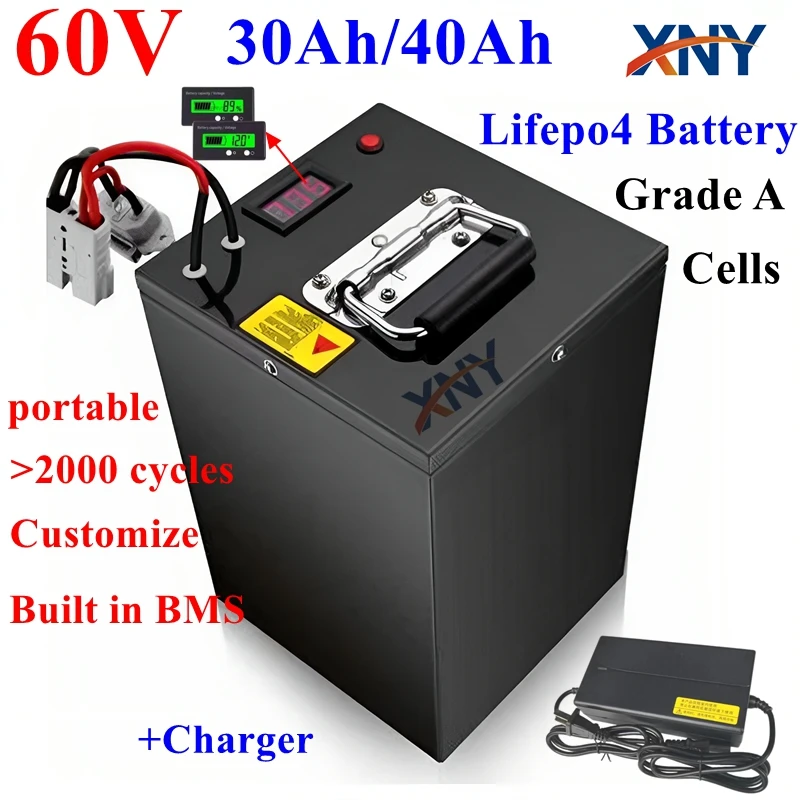 

Литиевая батарея XNLiFePo4 60В 30Ач 40Ач с BMS 20S для электросамокатов, мотоциклов, трициклов 1000-4000Вт, высокая емкость