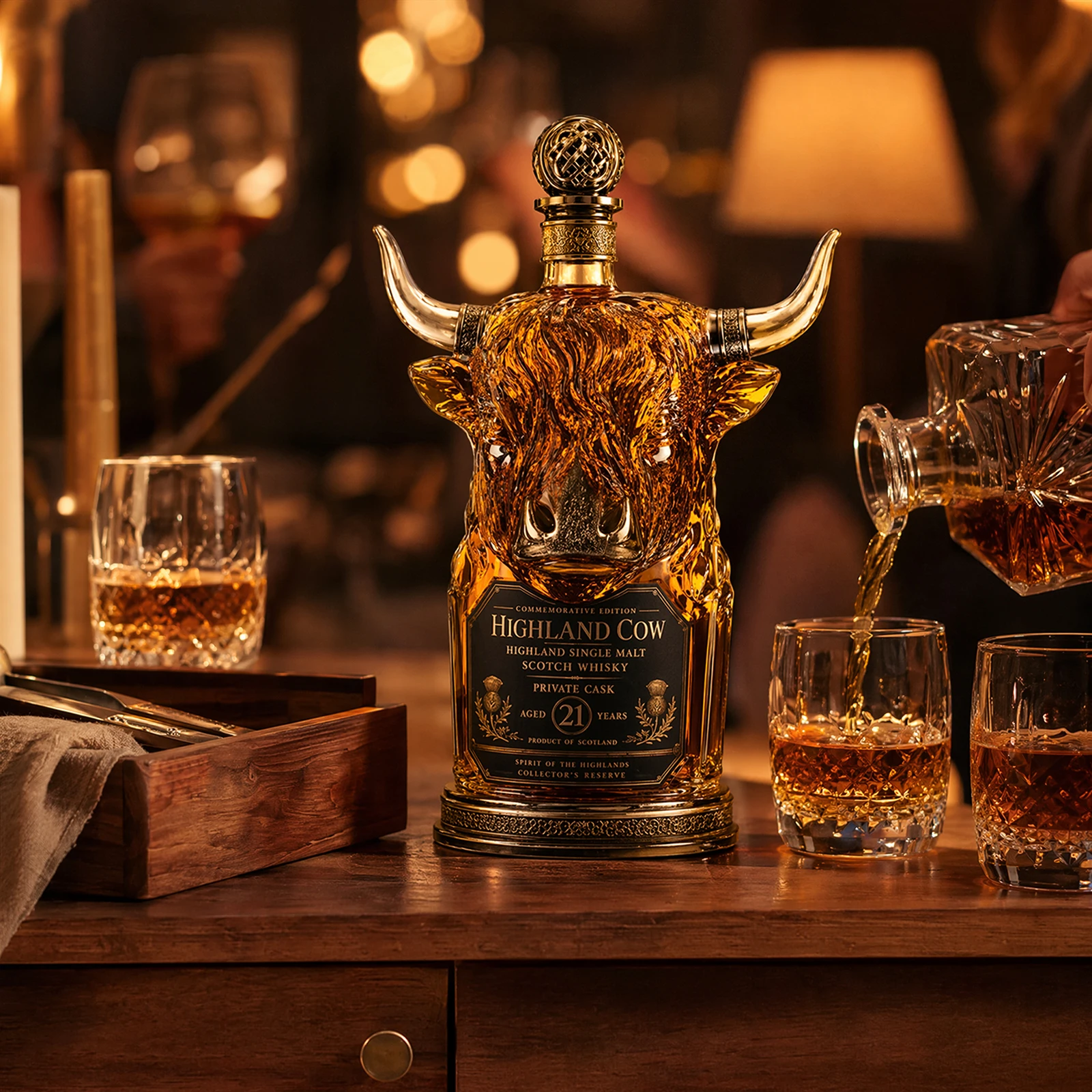 Bison Buffalo Whiskey Glass Decanter Bottle Western Style Bar Decorative Piece Collectible Display Decor
