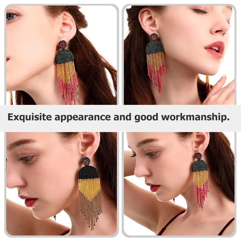 3Pairs Beaded Tassel Earrings Bohemian Fringe Dangle Earrings Ethnic Boho Style Jewelry Summer Daily Bohemian Ear Drop