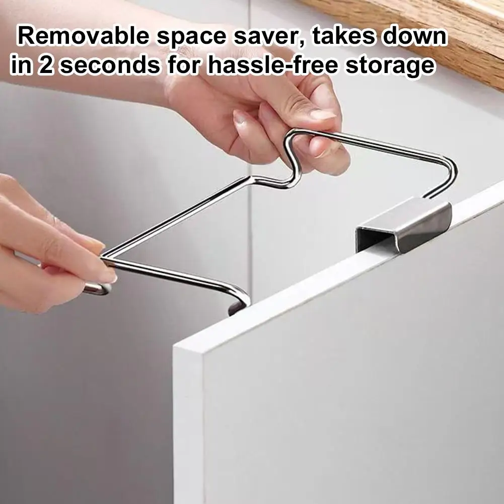 Stainless Steel Kitchen Trash Rack Cabinet Door Garbage Bags Holder Household Closet Garbage Storage Holder