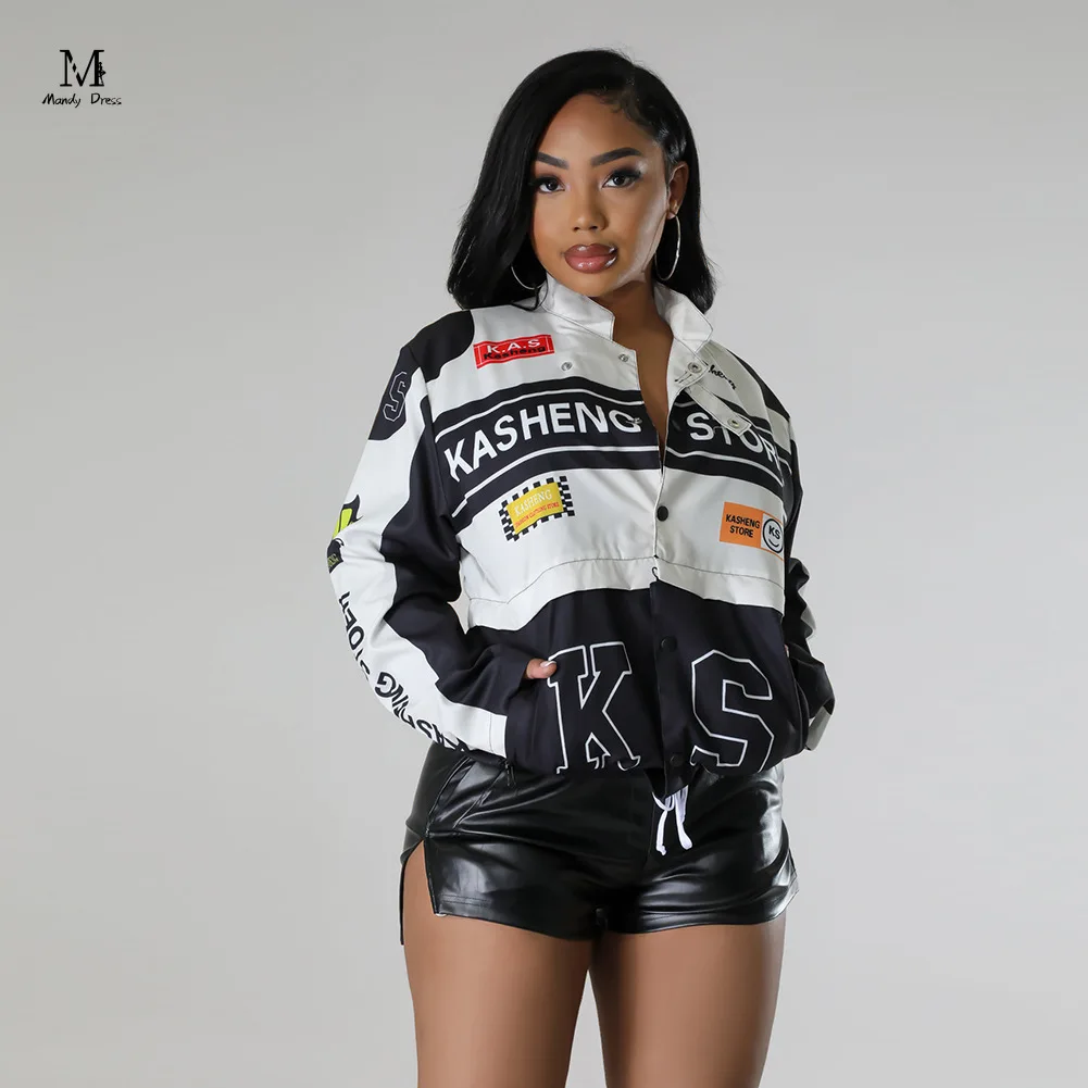 2023 Women Motorcycle Jacket Two Ways To Wear Streetwear Letter Print Dismountable Fall Winter Coats Fashion 2 Piece Set