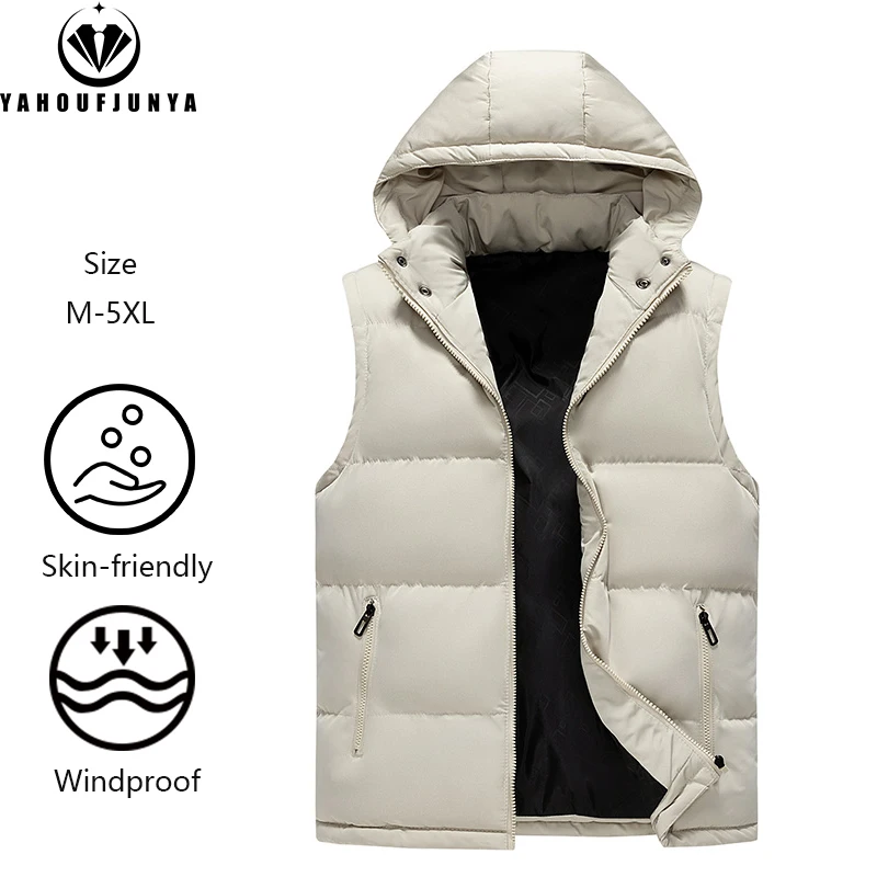 New Men Spring Sleeveless Outdoors Casual Detachable Hooded Vest Men Solid Color Windproof High-Quality Design Fashion Vest Male