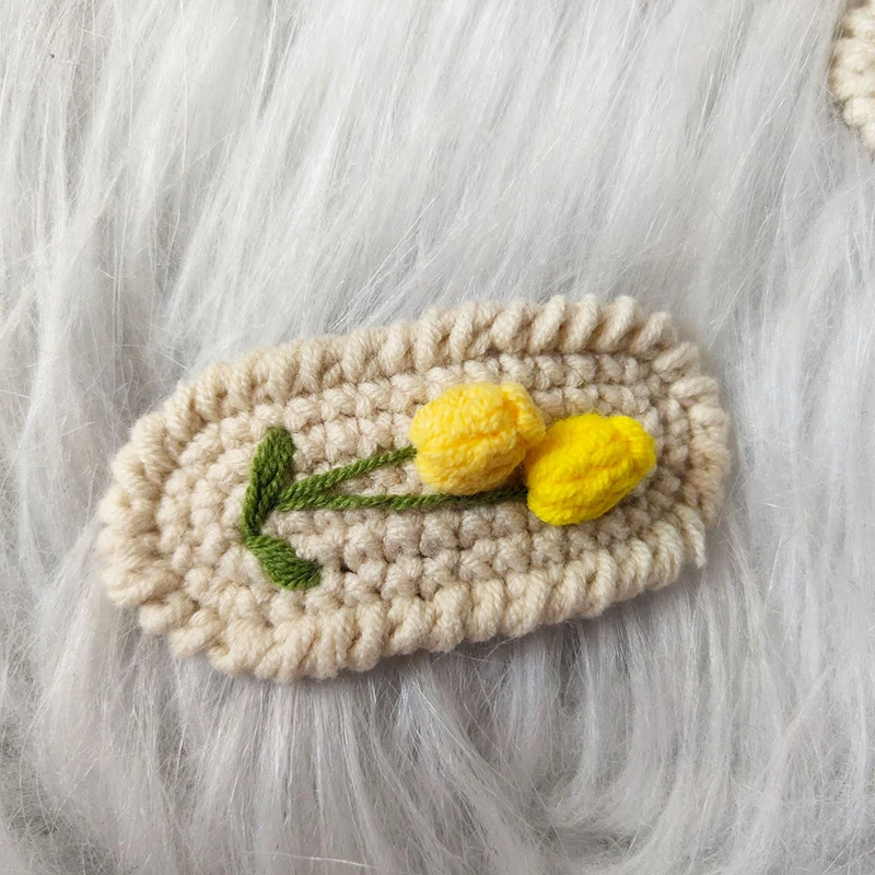 New Knitted Flower Hairpin Hair Clips for Women Girls Handmade Crochet Tulip Side Bangs Clip Children\'s Hair Accessories