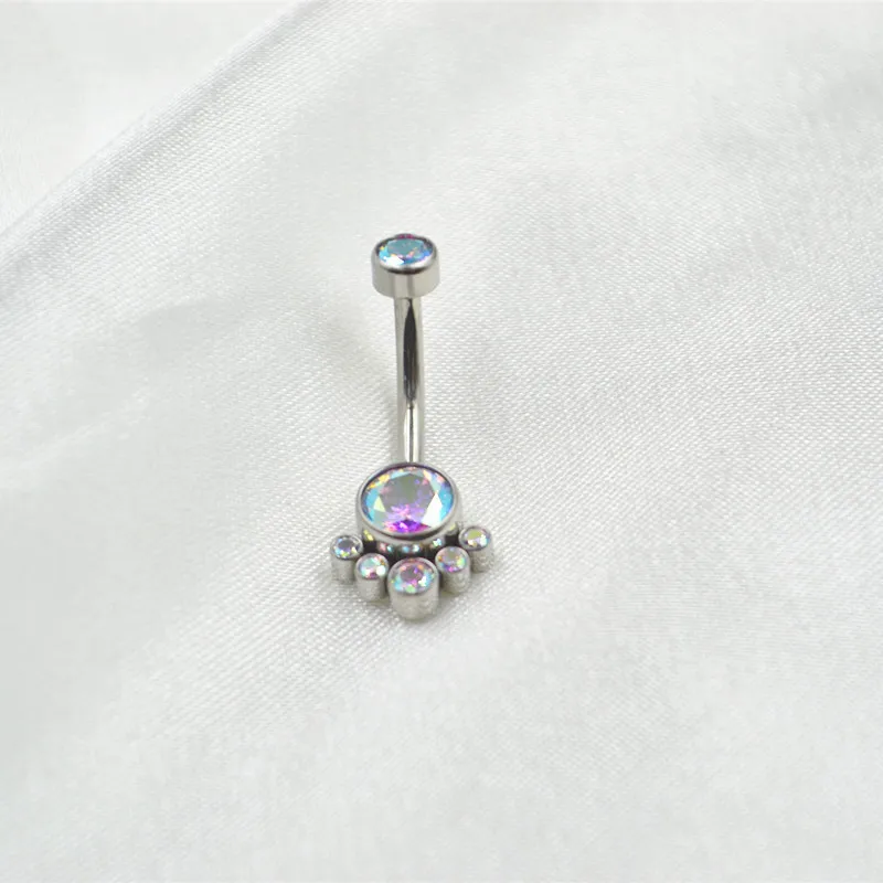 10PCS Body Jewelry-G23 Titanium Clear/AB CZ Smart Navel Button Body Piercing 14Gx10x4/6mm Curve Barbells Belly Rings