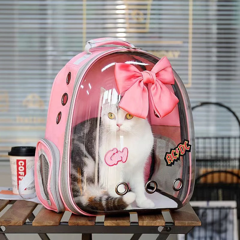 Bowknot Cat Carrier Bags Breathable Pet Carriers Small Dog Cat Backpack Travel Space Capsule Cage Pet Transport Bag Carrying