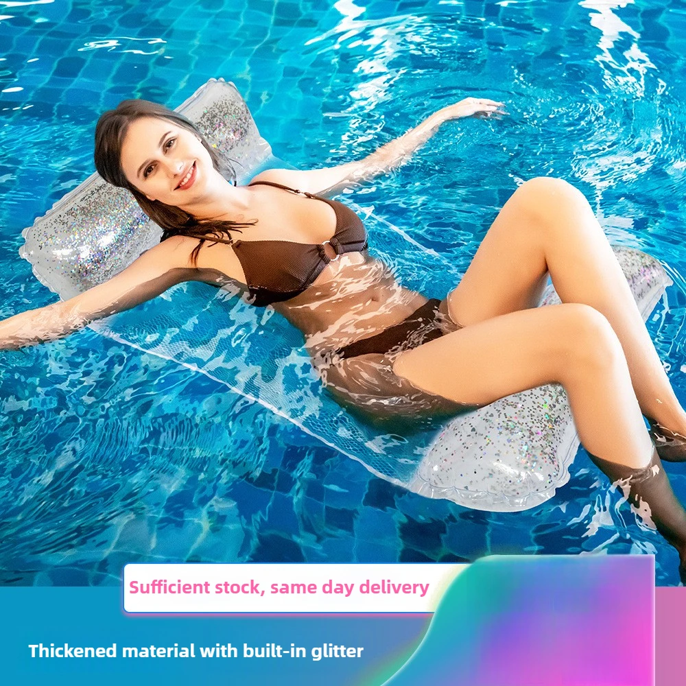 

Надувная игрушка для бассейна, подвесная сетка, надувной плавающий ряд, складная спинка, прозрачные блестки, надувной плавающий ряд