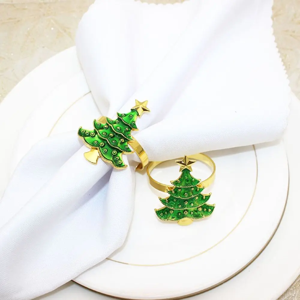 Metal Green Tree Napkin Buckle Circle Creative Christmas Tree Napkin Ring Personalized Portable Tissue Ring Dinner Table