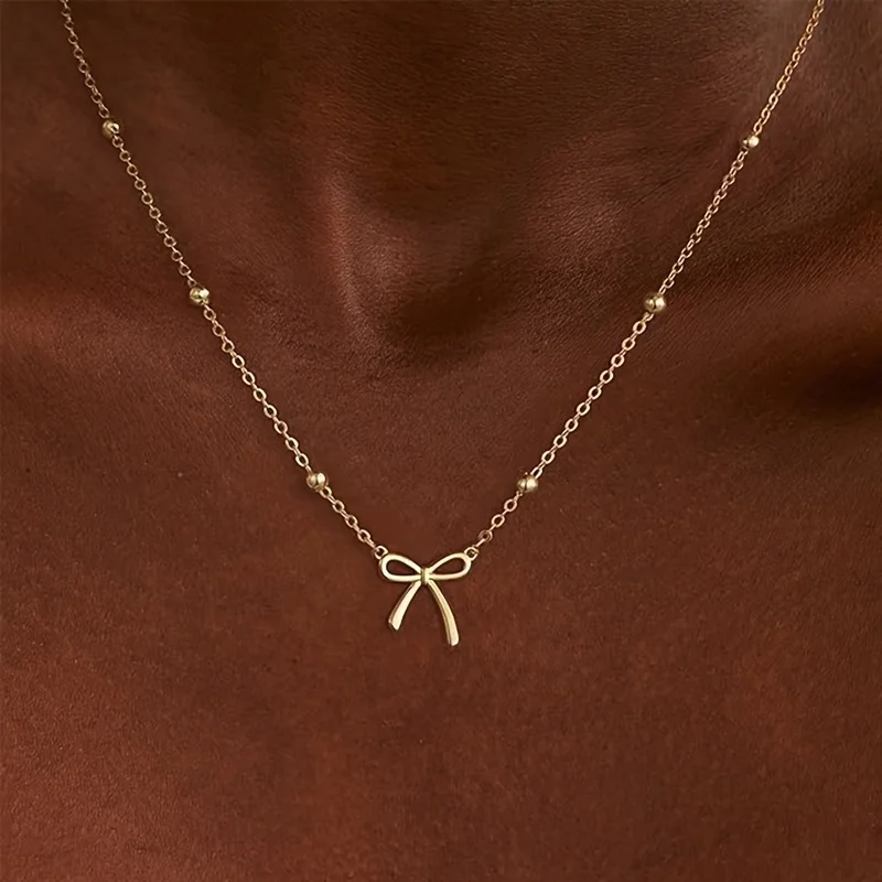 1pc Exquisite Bow Pendant Necklace, Women'S Daily Commute And Date Accessory, Versatile Trendy Clavicle Chain, Elegant Temperament, Ideal Holiday Gift for Wife, Mother, Friend