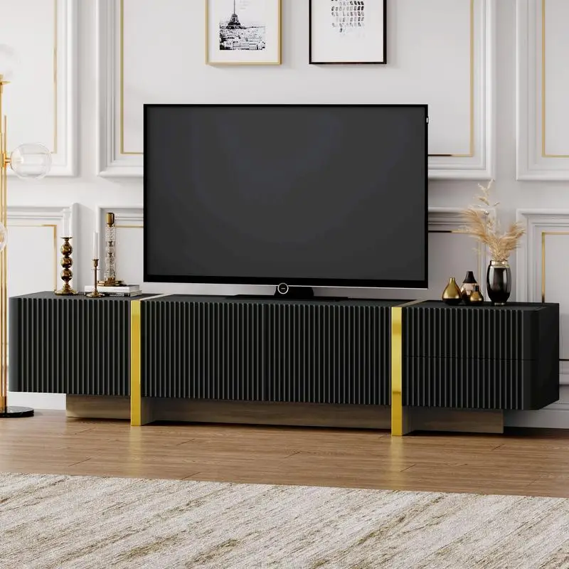 Luxury Fluted TV Stand for TVs up to 80 inches, Modern Entertainment Center with Storage Cabinets & Drawers, Smooth Media