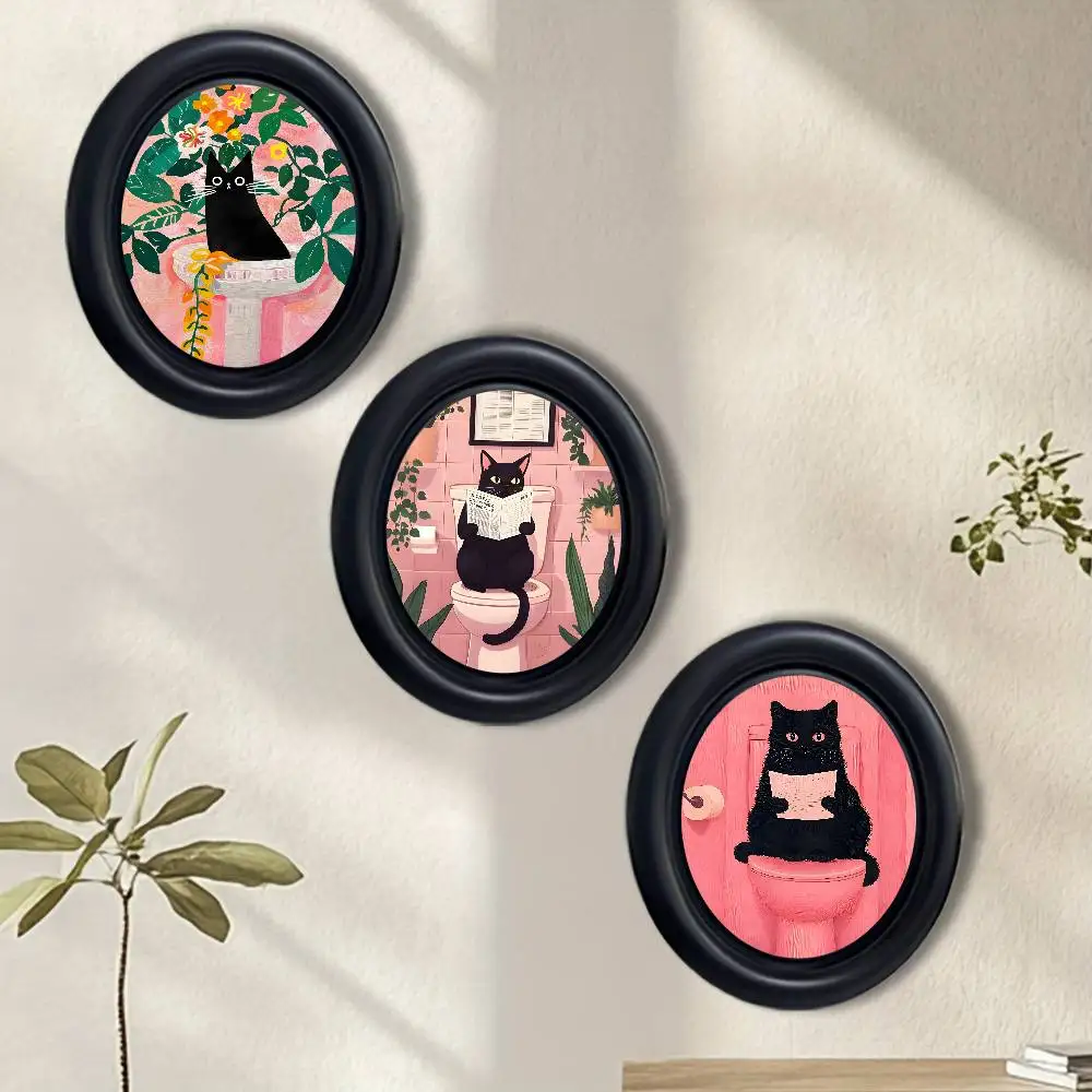 Green Plants and Funny Cats Stylish Wooden Elliptical Photo Frame, Perfect for Home & Holiday Decoration, Great Gift Choice