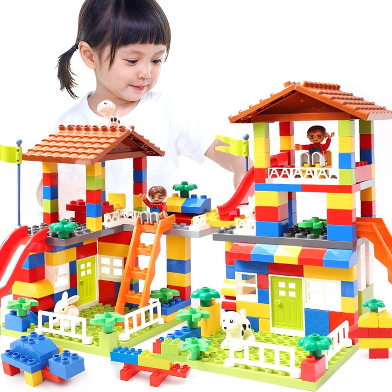 Diy Colorful City House Roof Big Particle Building Blocks Castle Educational Toy For Children Compatible Legoinglys Duplo Slide