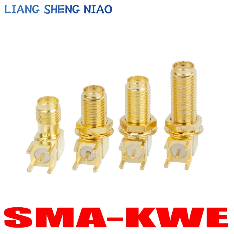 SMA Fêmea Através do Furo Plug, 90 Graus, Conector de Montagem PCB, Adaptador RF, Ângulo Reto, Melhor Qualidade, SMA-KWE, 1Pc, 5Pcs