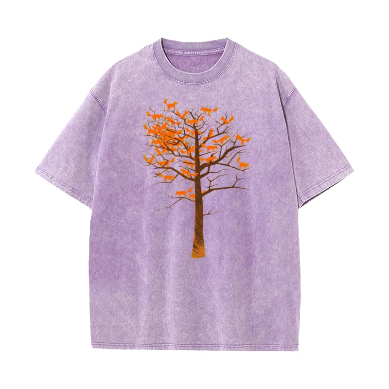 Tree Of Fox vintage T Shirt Graphic Short Sleeve Funky Crew Neck Pure Cotton Tops Tees Washed Tee-Shirt Gift Idea Mother Day image 6