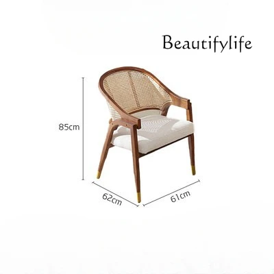 

Nordic retro dining chair solid wood rattan leisure chair cafe hotel homestay single rattan chair