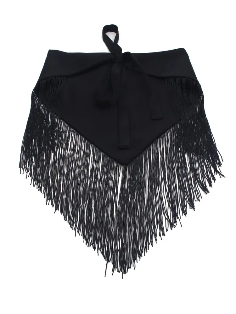 Cravatta frontale nera Triangolo Fascia da smoking Fasciatura da donna Papillon Cinture con nappe per abito da donna Cravatta con corsetto Cintura con fiocco Cintura giapponese