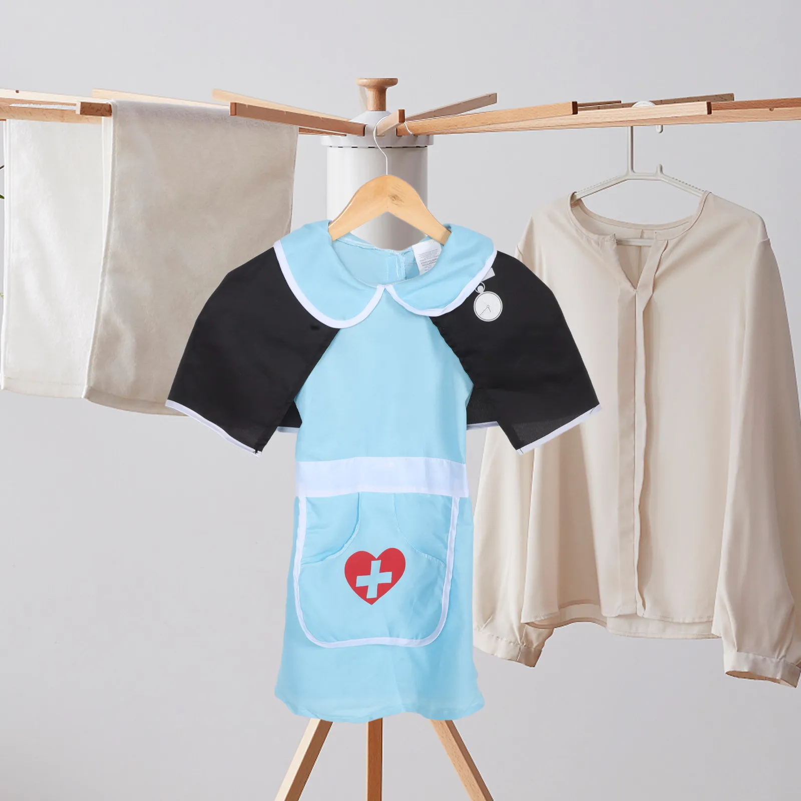 Blue Nurse Costume for Girls Kids Toddler Dress with Cape Soft Fabric Comfortable Fit Stage Performance Role Play Party Outfit