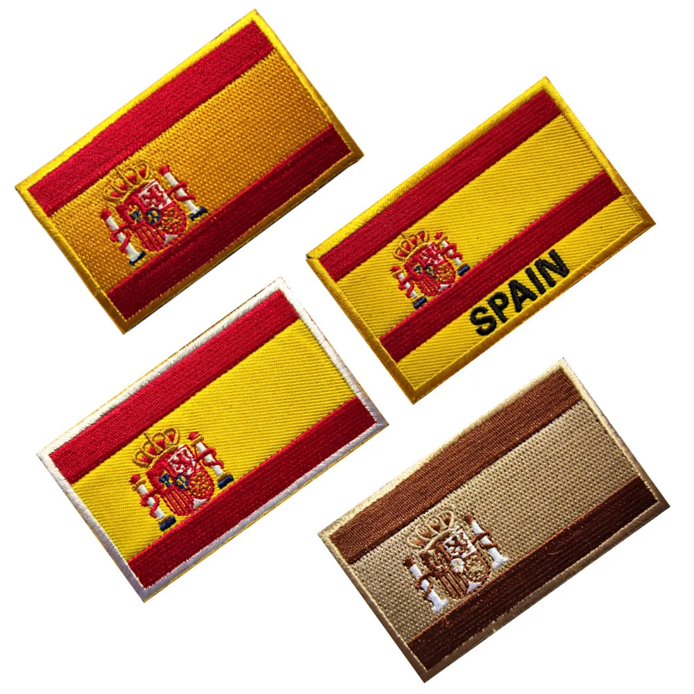 Spain Flag Hook & Loop Patch Custom Multicolor Embroidery Morale Badges for Military Outdoor Tactics Backpack Helmet  Armbands