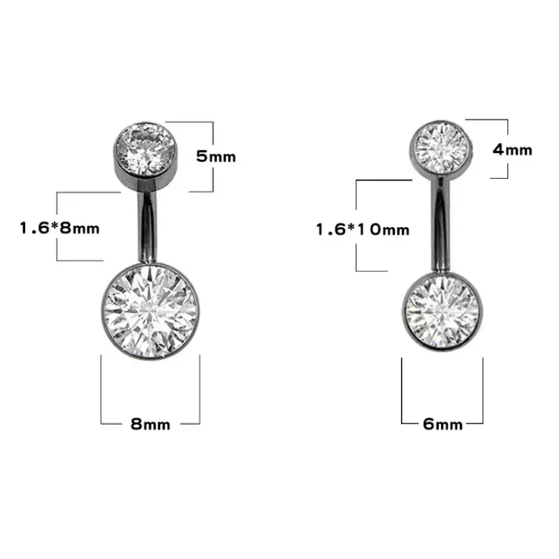 G23 التيتانيوم Astm F136 14 جرام الداخلية الخيوط مزدوجة الزركون السرة خواتم البطن زر ثقب الحديد فتاة النساء مجوهرات للجسم #3