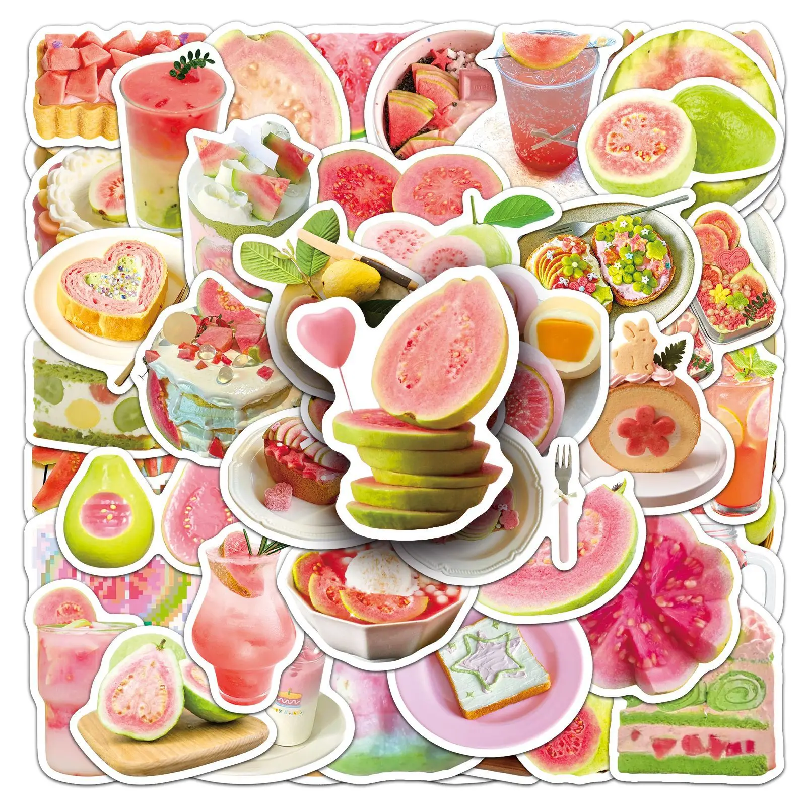 50 Uds. Pegatinas realistas de fruta de guayaba fresca, calcomanías de útiles escolares, maleta, taza, cuaderno, organizador, pegatina decorativa para nevera