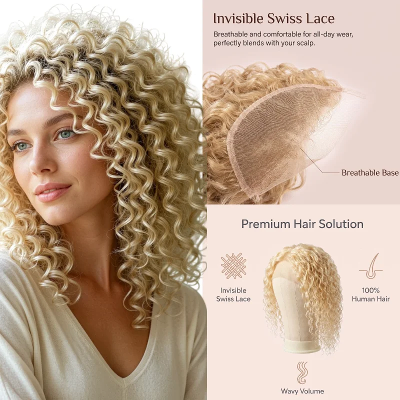 Human Remy Hair Women Wig Swiss Lace 13x14cm 12inch Water Wave Hairpiece Hand-Tied Color #4 P8-613 7-10Days