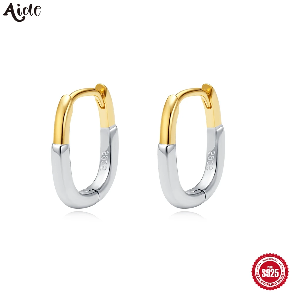 Aide Smooth U-shape Hoop Earrings for Women 925 Sterling Silver Contrasting Colors Earrings Special Design Ear Buckles Jewelry