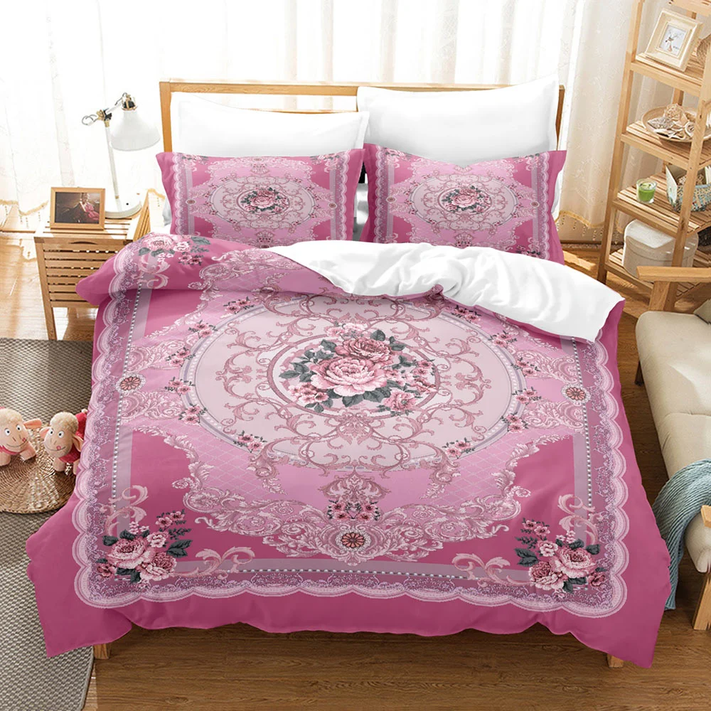 Flower Duvet Cover Set Colourful Flower 3D Print King Queen Full Size Polyester Comforter Cover with Pillowcases for Girl Kid