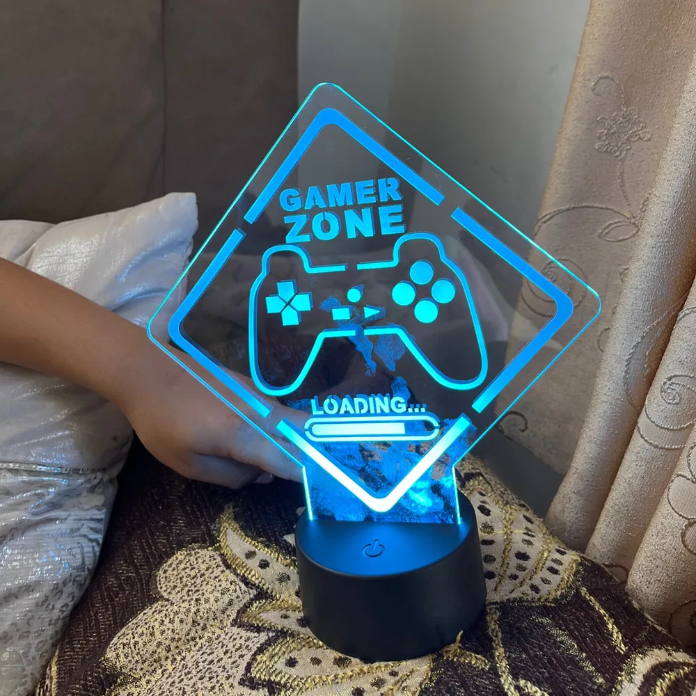 LED USB Night Light GAMER ZONE Gamepad 3D RGB Neon Lamp for Game Room Computer Table Desk Setup Kids Child Bedside Decor