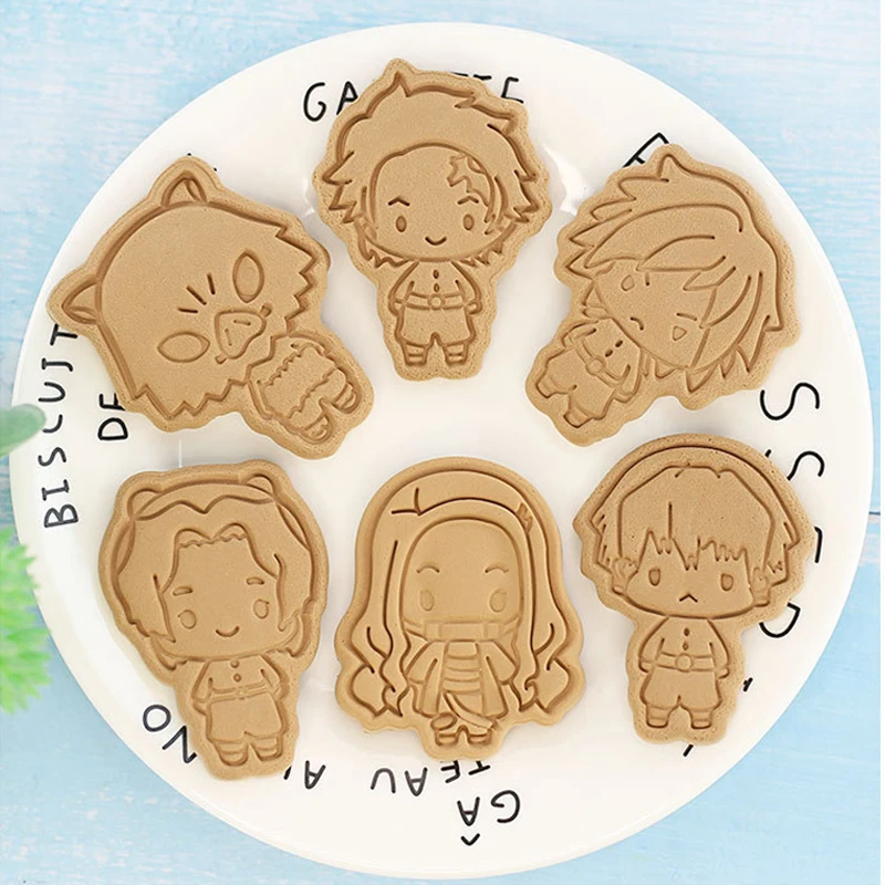 6pcs/set Cartoon Biscuit Mould Anime Demon Slayer Cookie Stamp Cutter Plastic Baking Mould Cookie Tools Cake Decorating Tools