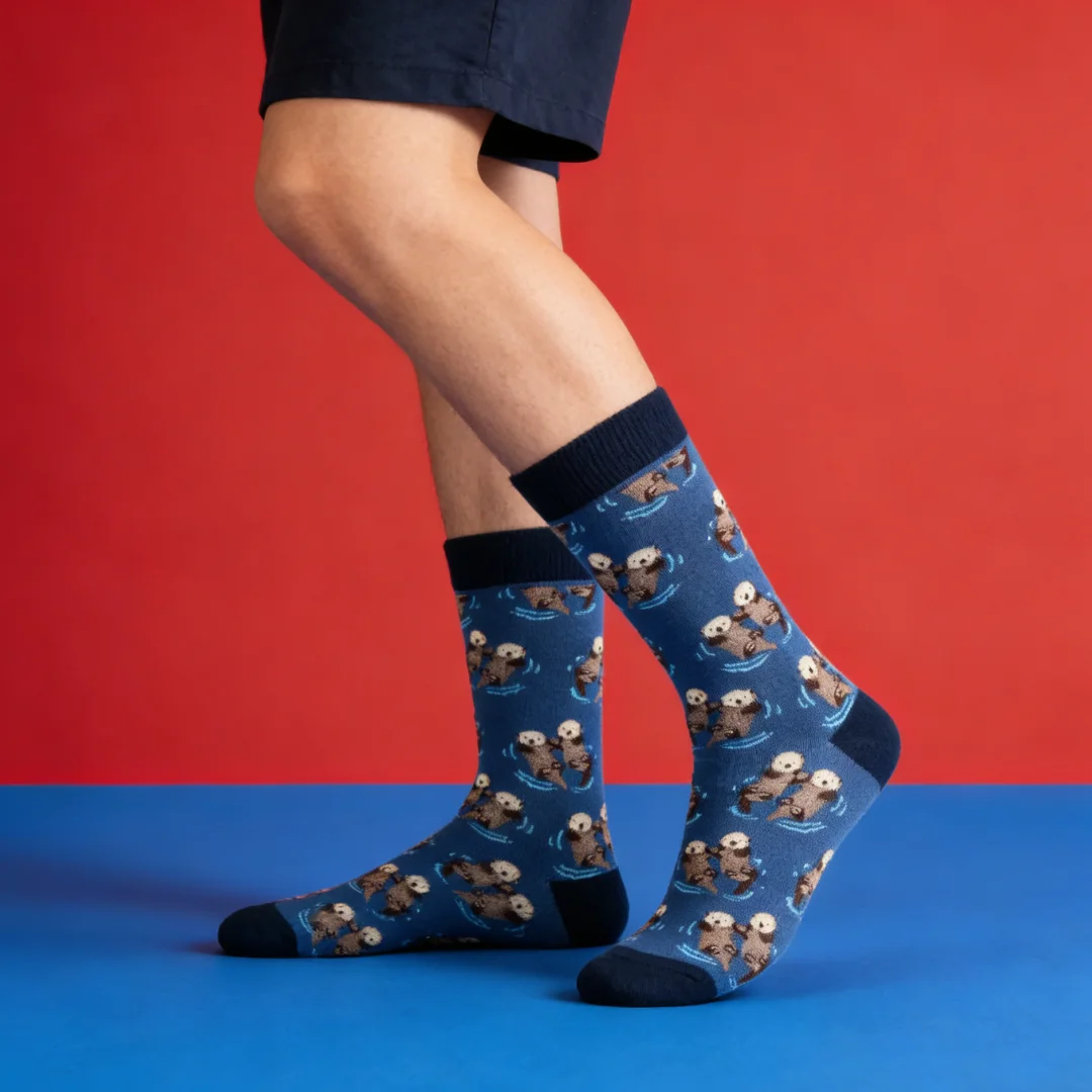 1 Pair Comfy Novelty Cute Brothers Otter Swimming Mid-Calf Men's Socks Suit In All Seasons