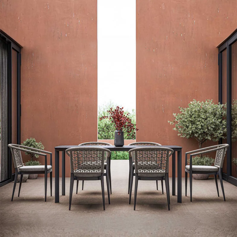 Outdoor Table And Chair Set，Dining Table And Chairs, Nordic Balcony Aluminum Alloy Courtyard Simple Leisure Small Rattan Three-P