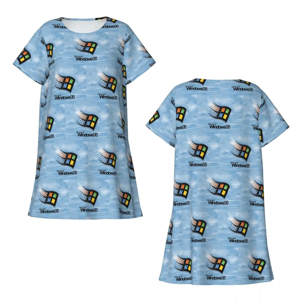 Custom Windows 98 Start Screen Short Sleeves Nightdress For Sleepshirts Women Short Sleeve Nightgowns Loose Pajama Dress