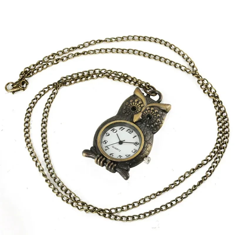 Vintage Style Animal Owl Shape Men Women Quartz Analog Pocket Watch Arabic Number Display Necklace Chain Lovely Clock To Kids