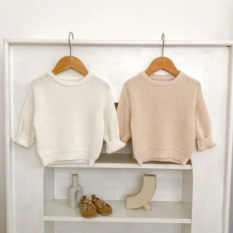 

2025 New Autumn Kids Baby O-Neck Sweater Solid Color Loose Toddler Boys Girls Knitwear Pullover Fashion Children Knit Tops