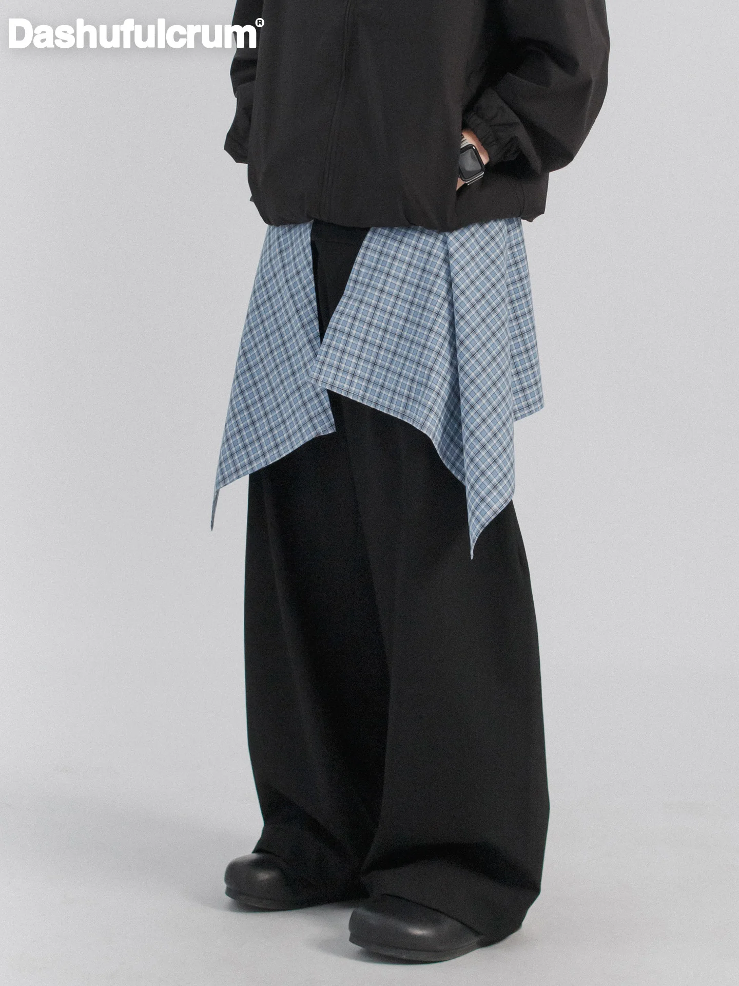 american-retro-blue-plaid-dance-irt-trousers-curtain-layering-accory-dasuum-belt-bot-clothing-combination